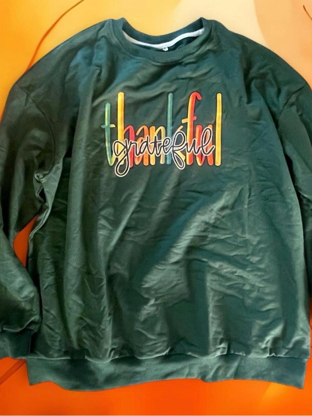 Thanksgiving Forest Green 'Thankful Grateful' Crewneck Sweatshirt women’s XL